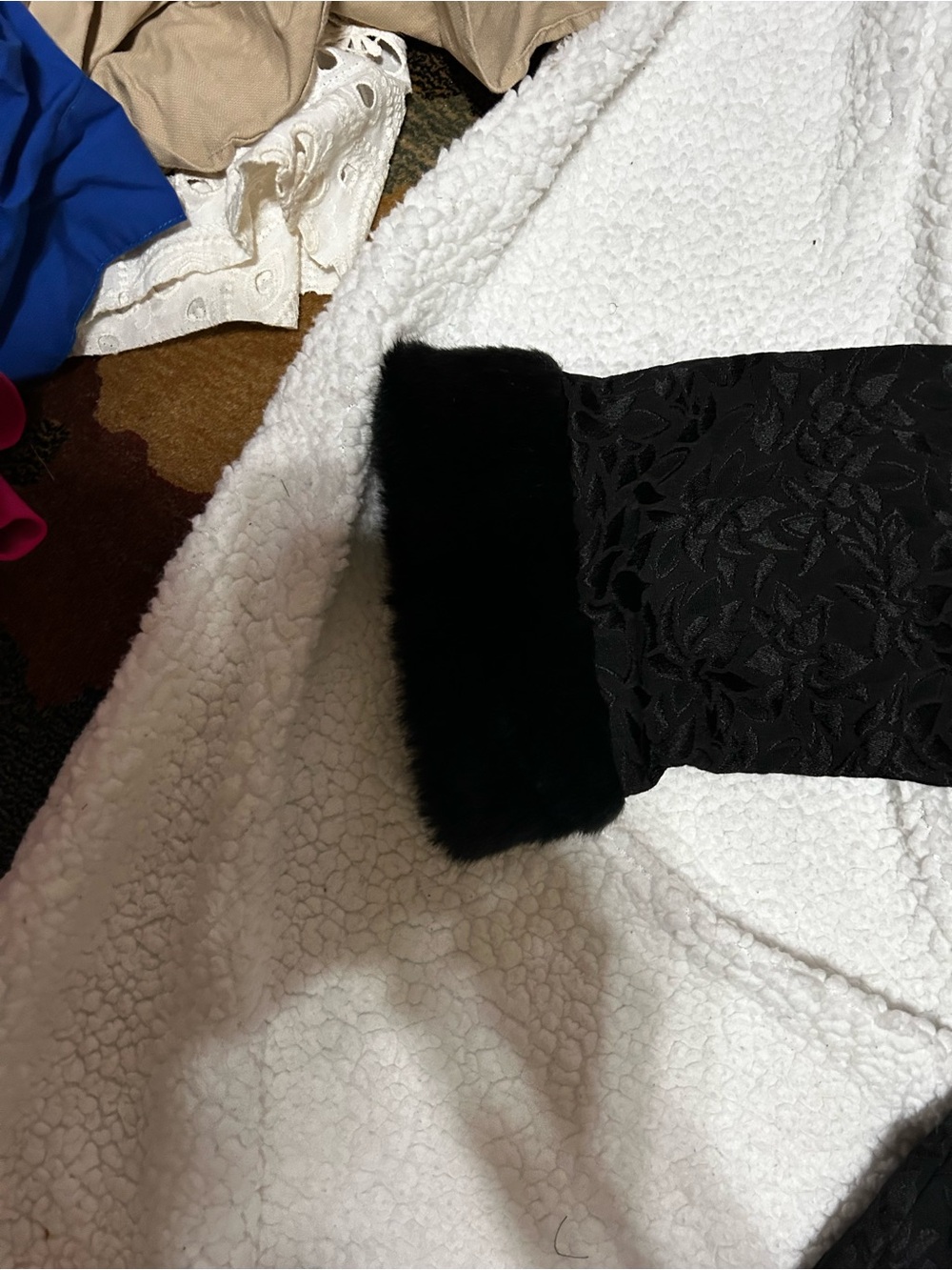 New York & Company Black Lace-Patterned Sleeve with Faux Fur Cuff